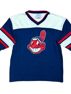 Cleveland Indians Chief Wahoo 1990s Starter Hockey Jersey Shirt, Men's Medium